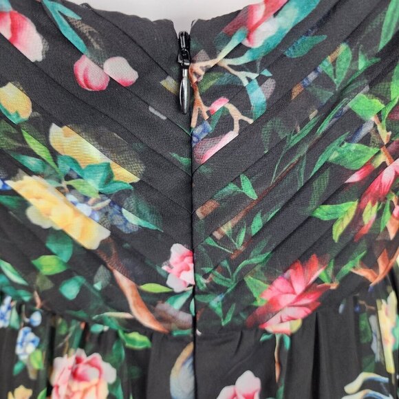 NWT Marchesa Notte Flowering Floral Keyhole High Low Gown Black Combo Size 6 - Picture 12 of 16